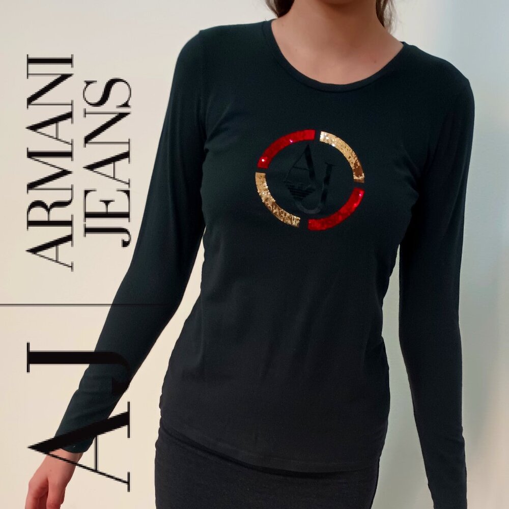 Armani Jeans Black Long Sleeves Shirt with AJ logo